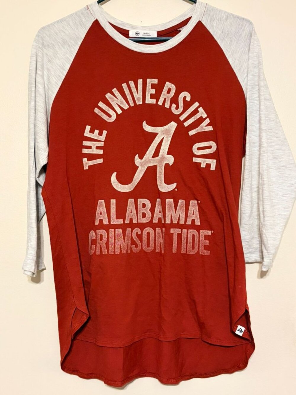 Men's 47 Brand Red White Alabama Crimson Tide Long Sleeve T-Shirt Size Large